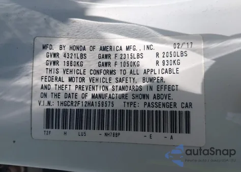 2017 Honda Accord Sport Special Edition from USA, damaged, VIN 1HGCR2F12HA159575